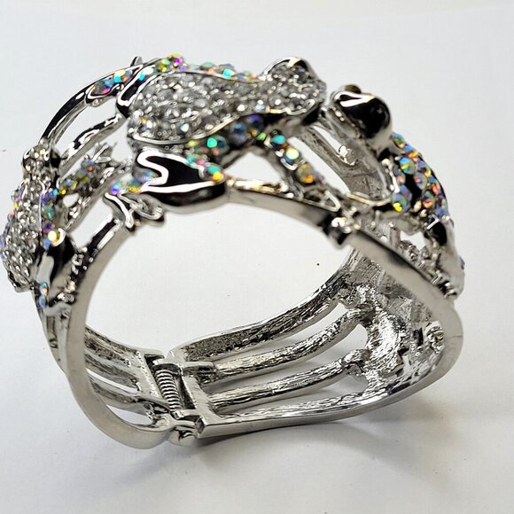 Silver Rhinestone Frog Lovers Cuff Bracelet - Picture 2 of 16